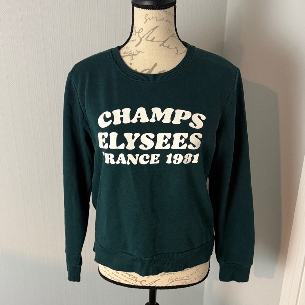 Zara Green Women's Sweatshirt size Small France Champs Elysees 1991